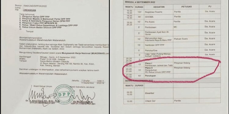 Undangan dan Susunan Acara Mukernas Fraksi PPP, Serang, 4-5 September 2022/Ist.